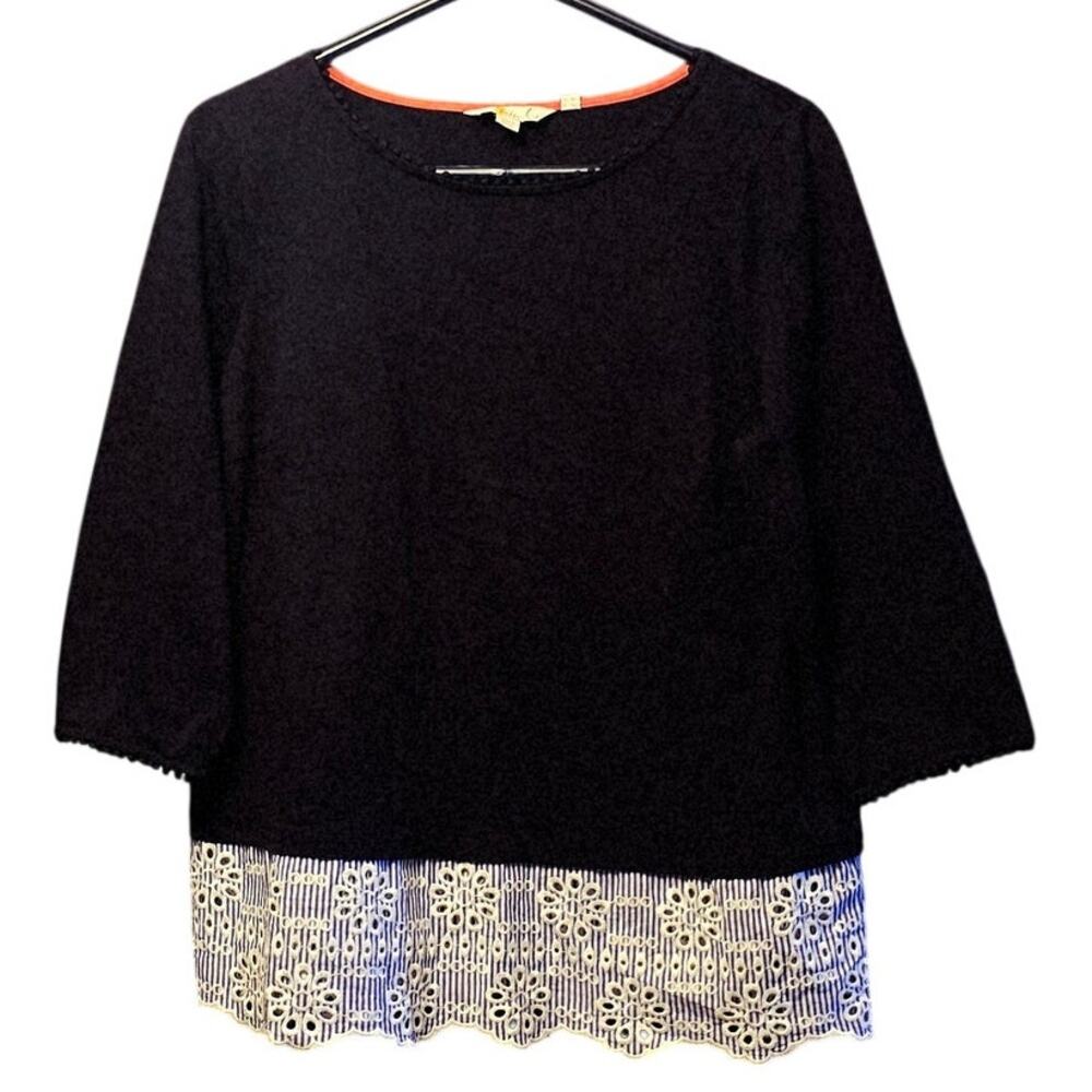 Boden blue boxy 3/4 sleeve eyelet hem shirt size 10